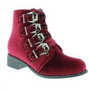 NIB Moca Burgundy Buckle-Front Western Ankle Boot